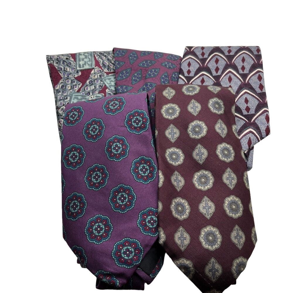 Nordstrom Robert Talbott Silk Tie Lot 5 Vintage Purple Maroon Gray Retro Dapper